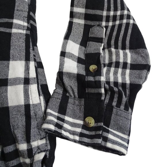 Jachs Girlfriend Black White Plaid Flannel Button Up Shirt Women Size S Pockets - Picture 2 of 12